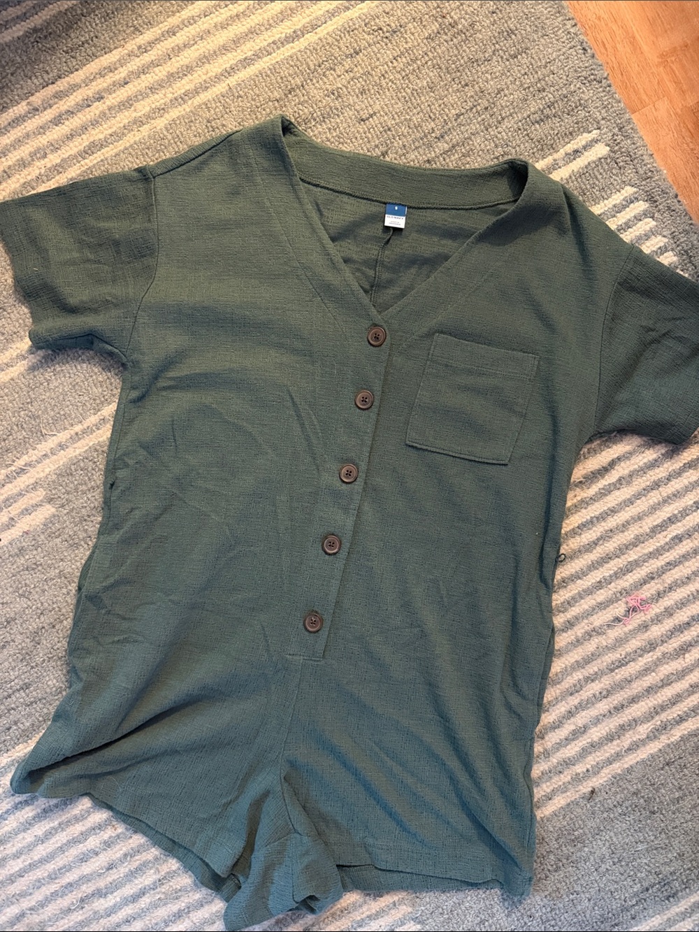 Old Navy Dark Green Short-Sleeve Button Romper